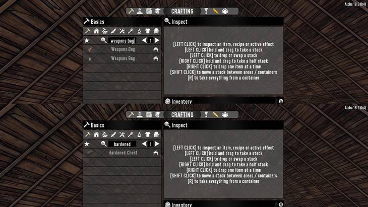7dtd craftable weapons bags & hardened chests, 7 days to die weapons, 7 days to die building materials