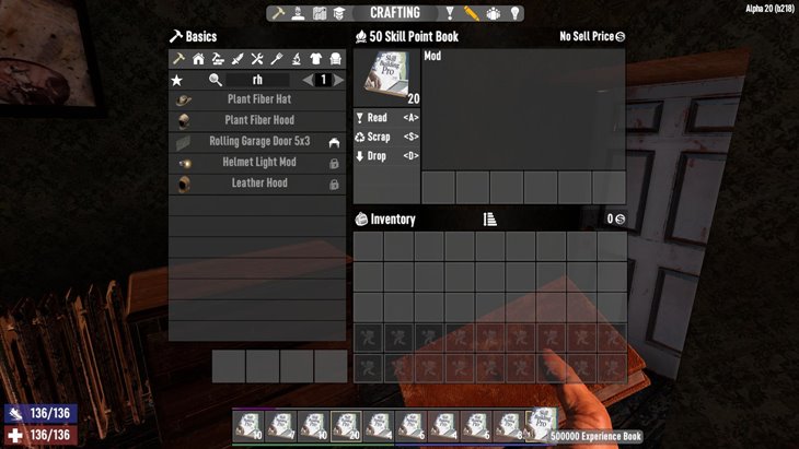 7 days to die admin skill and experience books, 7 days to die books, 7 days to die skill points, 7 days to die experience