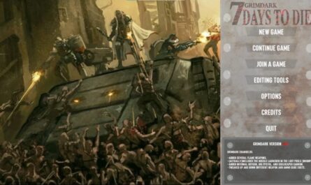 Home screen of TosaiKhan's overhaul mod "Grimdark Mods" made for the game 7 Days to Die.