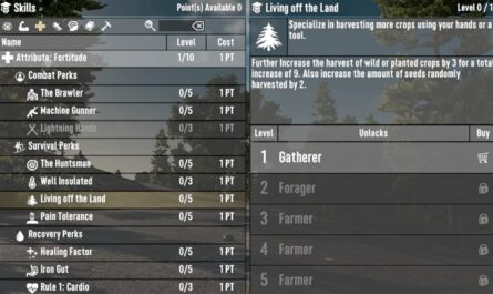 7 days to die more levels in the perk 'living off the land', 7 days to die perks, 7 days to die farming