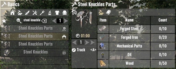 Craftable Knuckle Parts