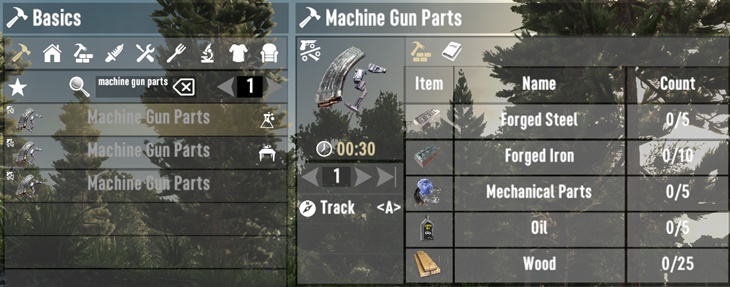 Craftable Machine Gun Parts