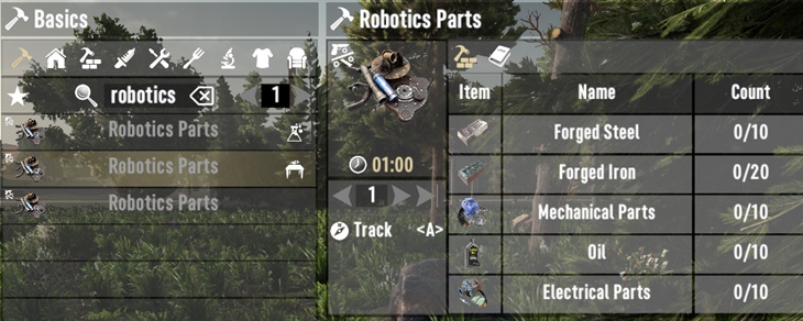 Craftable Robotics Parts