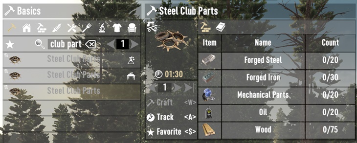 7 days to die craftable steel club parts