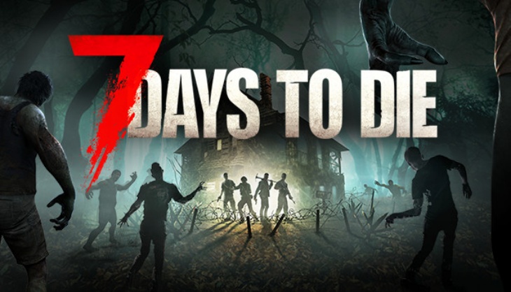 7 days to die stock image depicting zombies descending upon a cabin in the woods