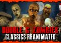 Promotional image for a 7 Days to Die mod called “Double G Zombies: Classics Reanimated,” featuring five reanimated zombie characters inspired by the classic designs from Alpha 16. The zombies appear in front of a moonlit night sky with trees in the background. The text “Double G Zombies” is in bold red, and “Classics Reanimated” is in white below it, with the 7 Days to Die logo in the upper right corner.