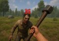 A first-person view from the game “7 Days to Die” showing a player striking a zombie with a sledgehammer. A red number “35” appears above the zombie’s head, indicating the damage dealt by the hit — demonstrating the Damage Visualizer mod in action.