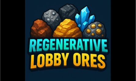 Promotional image for mod 'Regenerative Lobby Ores' by TheMeanOneDevelopments made for the game 7 Days to Die. Image depicts various ores in animated form with the word Regenerative in light blue directly above the words Lobby Ores in yellow