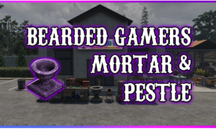 Bearded Gamers Mortar & Pestle” — written in a bold, Western-style font with a purple glow and white outline. The text is prominent and eye-catching, suggesting a playful or creative gaming brand identity.