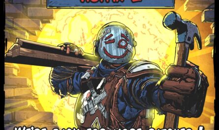 Promotional image for the second patch for 7 Days Blood Moods (early access hot fix 2). Image depicts the "watcher" skin holding a hammer and lumber supplies with text reading we're back for more patches!